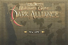 Baldur's Gate Dark Alliance title screen for GameBoy Advance